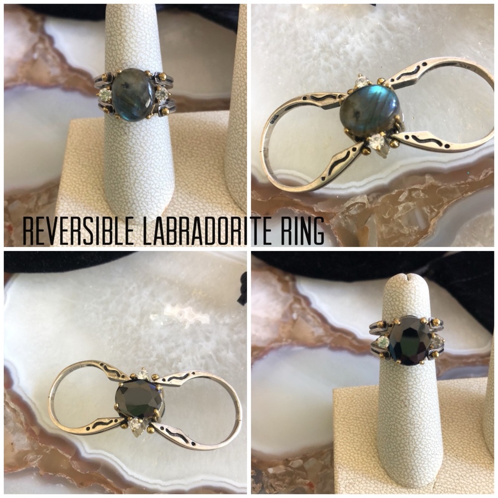 Reversible Labradorite/ Hematite Gemstone Sterling Ring-sz 8-Boutique